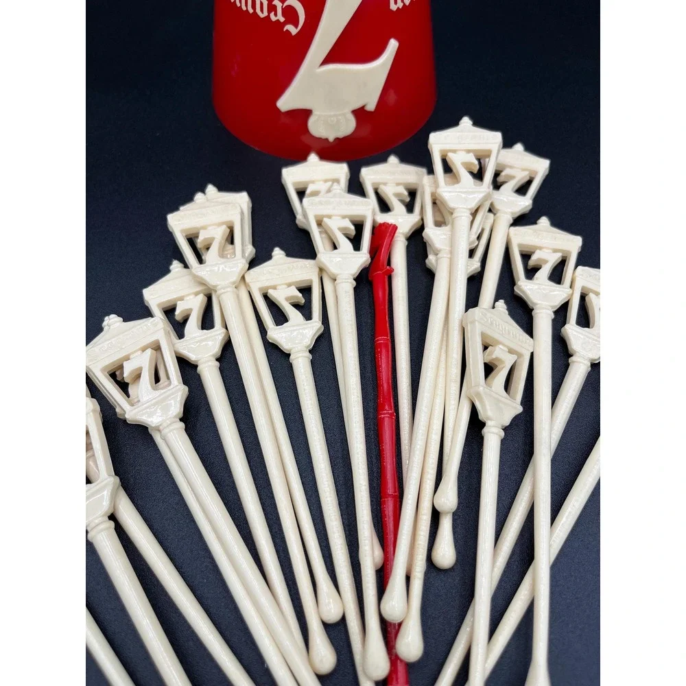Vintage Seagram's Swizzle Stick Holder with 21 Cocktail Sticks